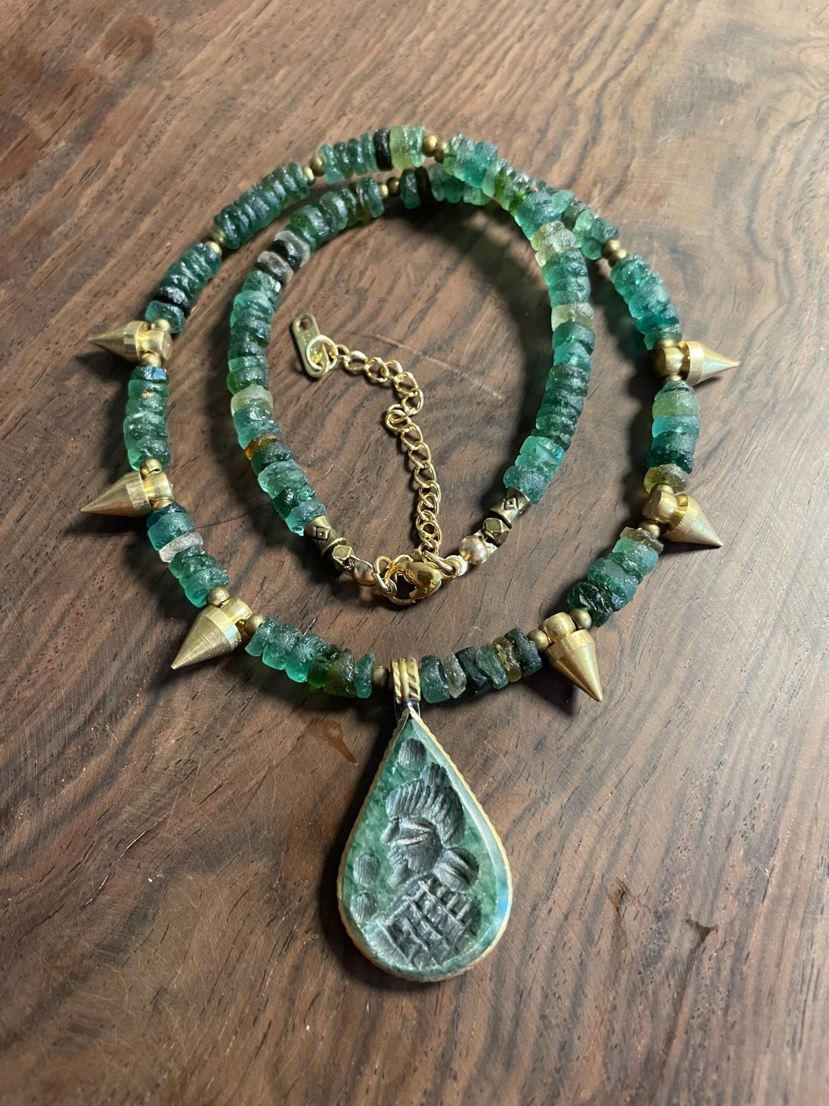 Green Gemstone Teardrop Pendant Necklace