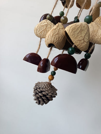 Natural Fruit Shell & Bodhi Bead Wind Chime - 10 Strands