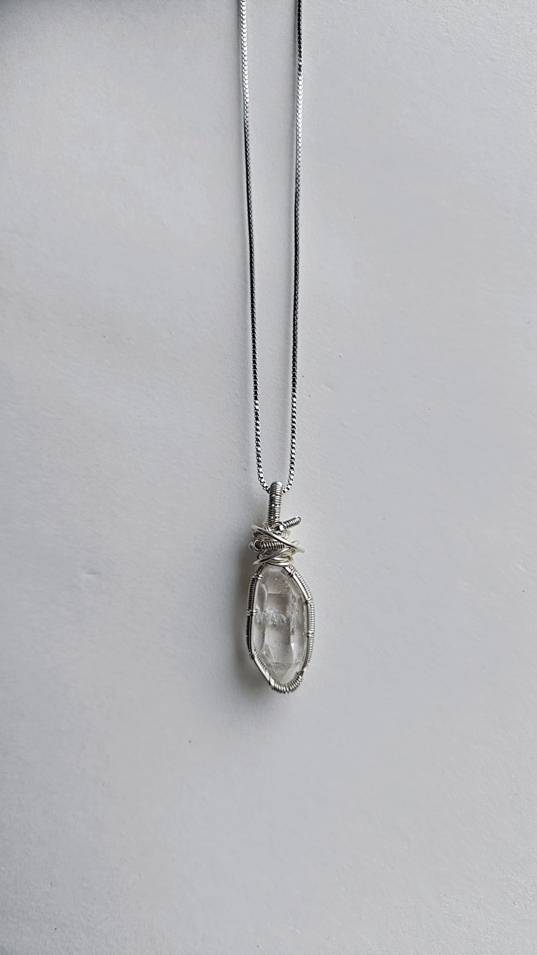 Handcrafted Wire Wrapped Clear Crystal Pendant Necklace