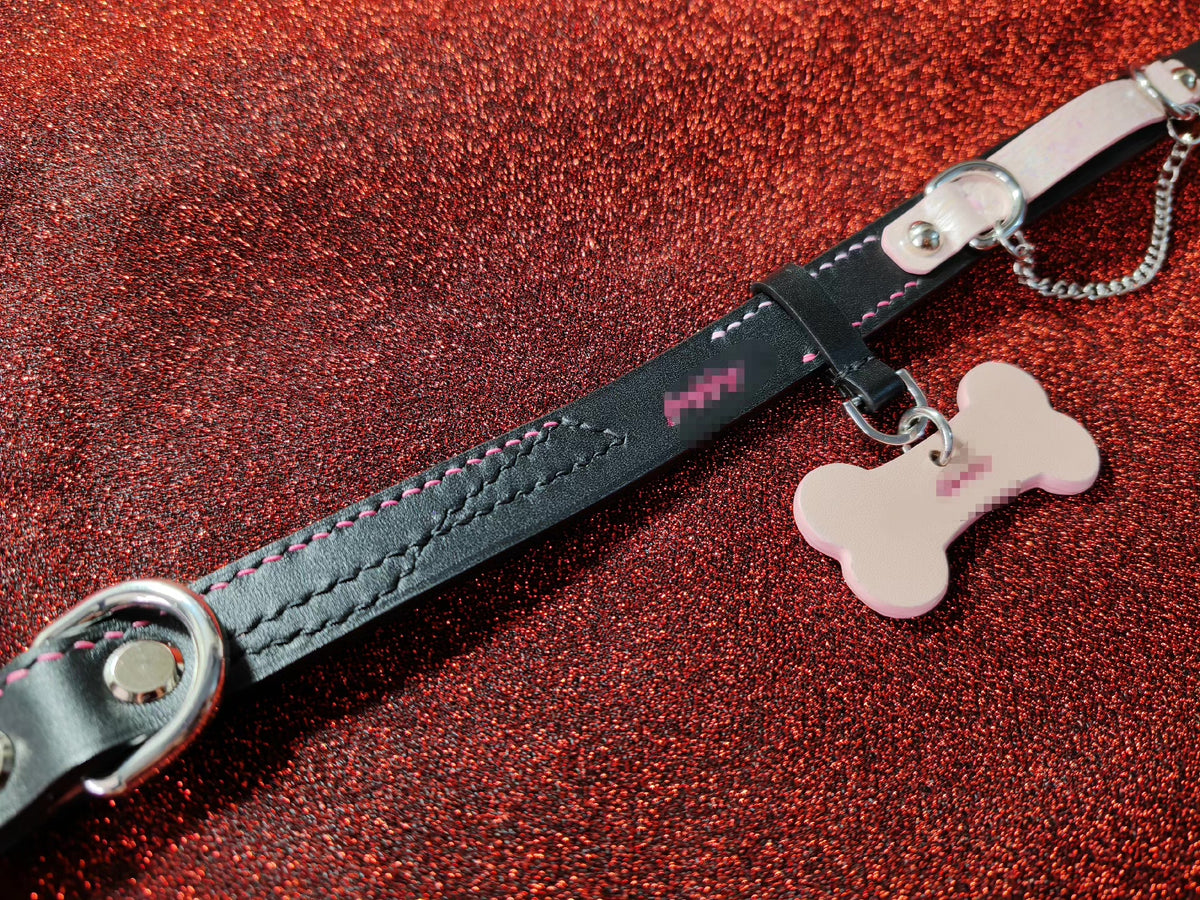 Double Layer Pet Collar Black Pink Leather