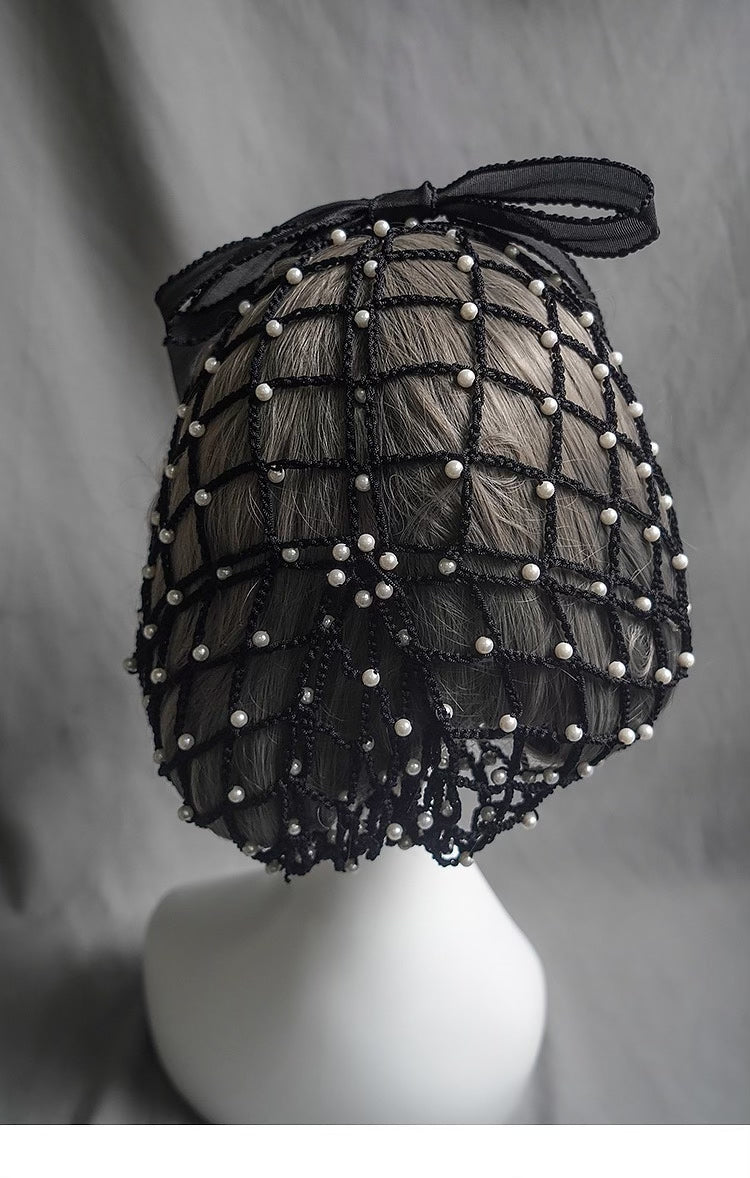 Vintage French Snood Hair Net with Pearl Bow