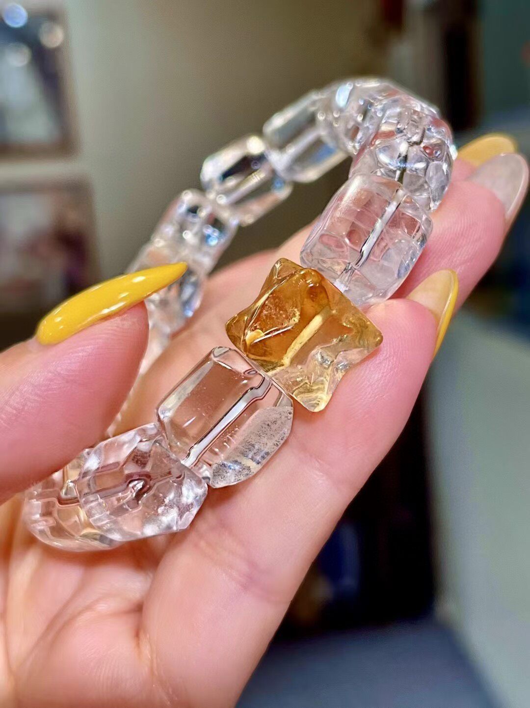 Crystal Bracelet with 12mm Yellow Citrine Top Bead