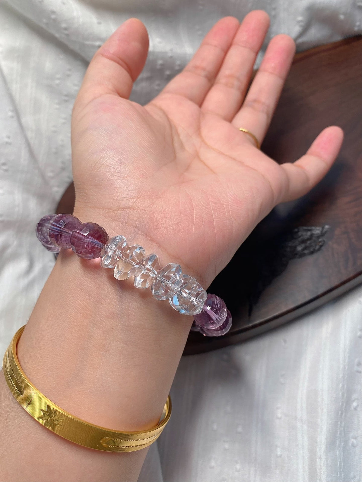 Amethyst Clear Quartz Faceted Beaded Bracelet