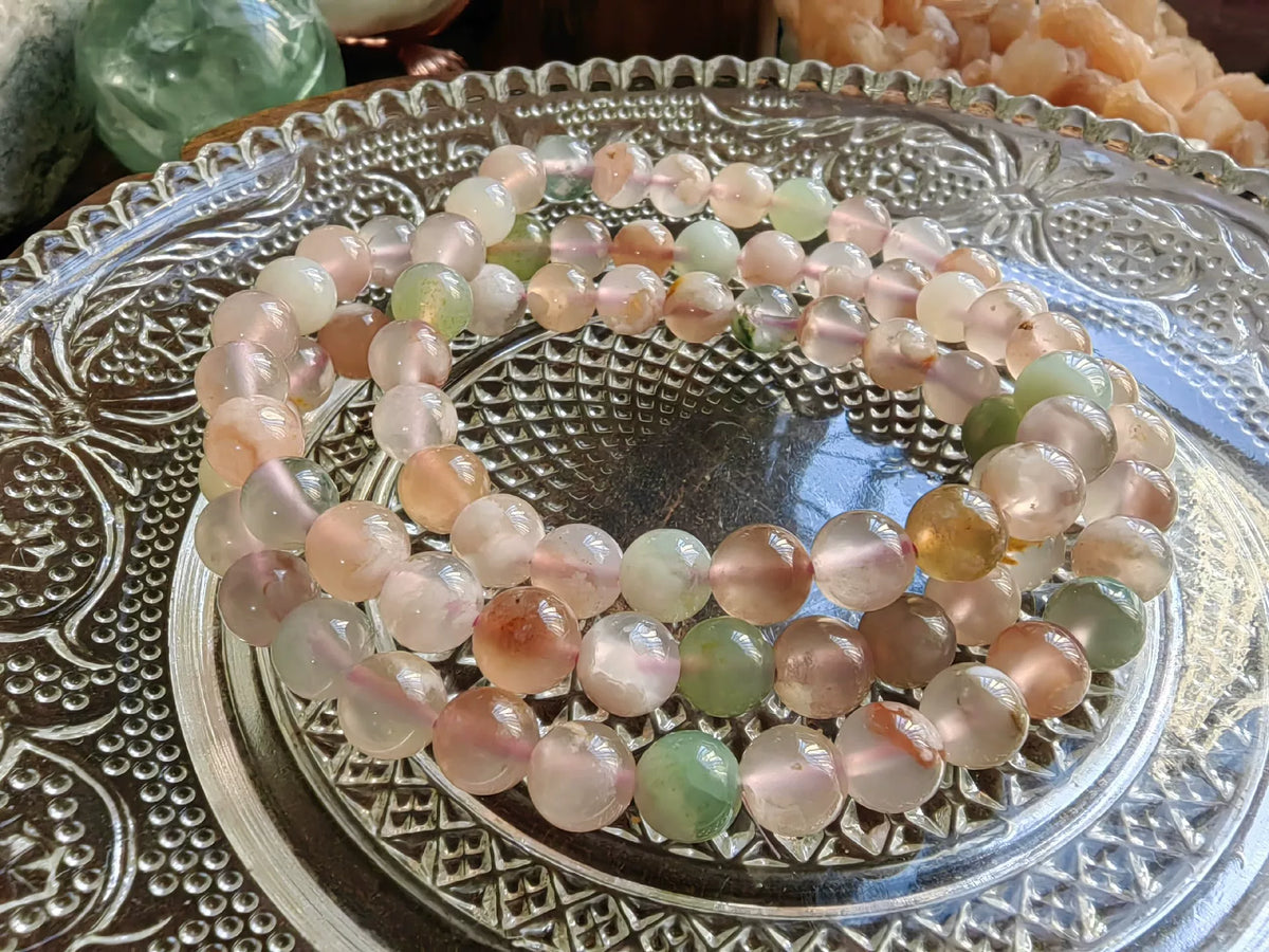 Pulseira de Ágata Flor de Cerejeira com Contas de 7mm