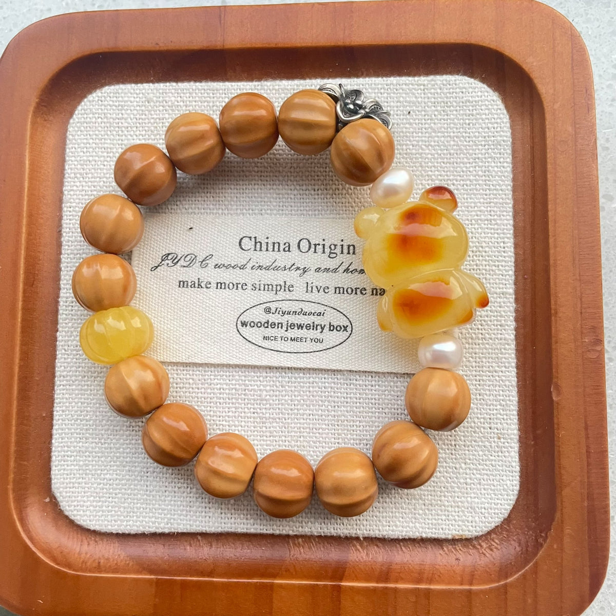 Natural Honey Amber Bear Monkey Head Nut Bracelet