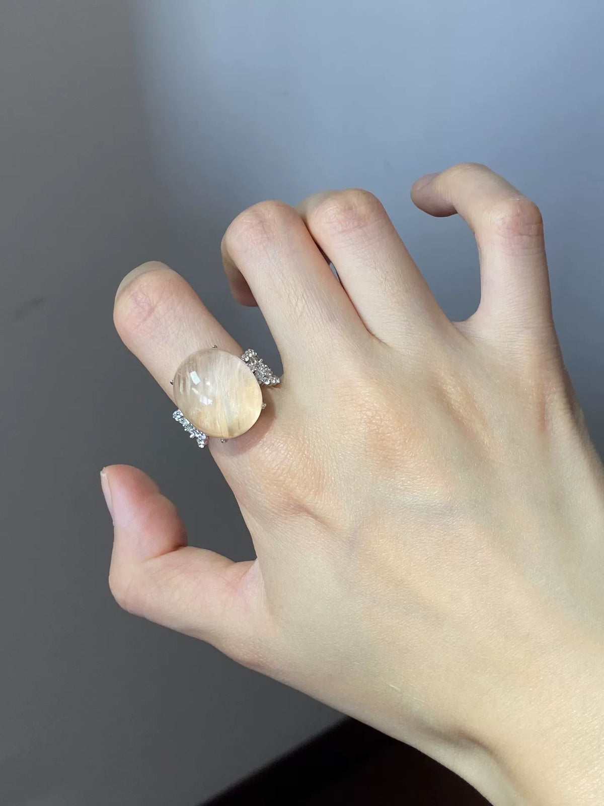 Orange Rabbit Hair Crystal Ring S925 Zilver