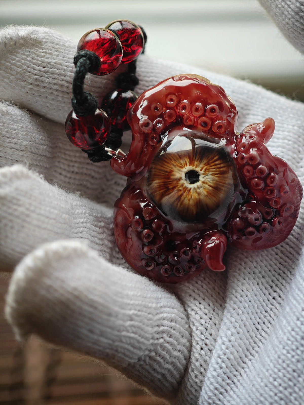 Cthulhu Eye Pendant Red Tentacle Resin Necklace