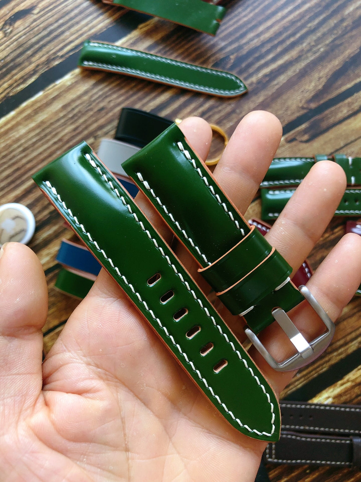 Handcrafted Japanese Shinki Horsehide Green Watch Strap