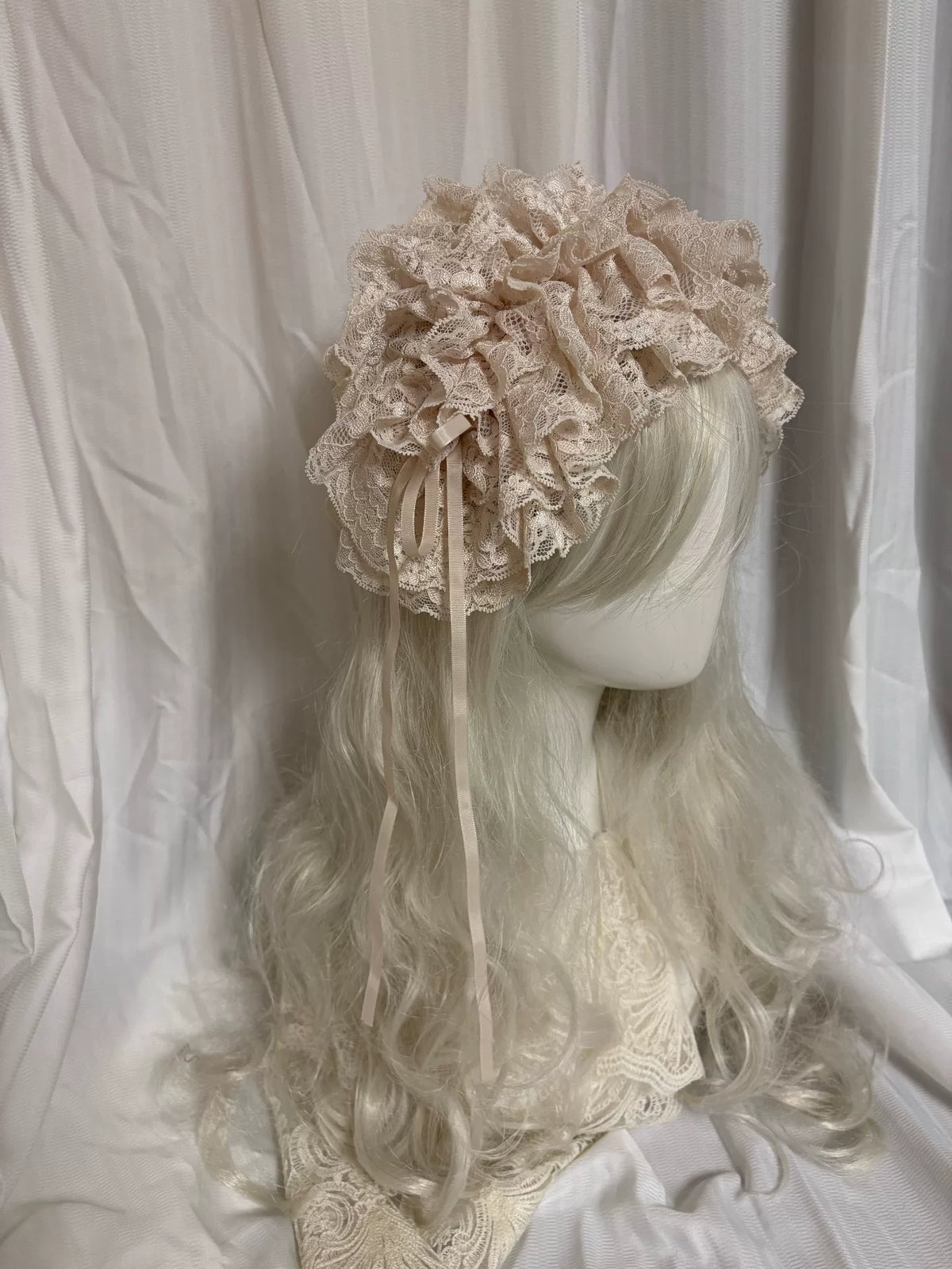 Handmade Lace Lolita Bonnet with Ruffles