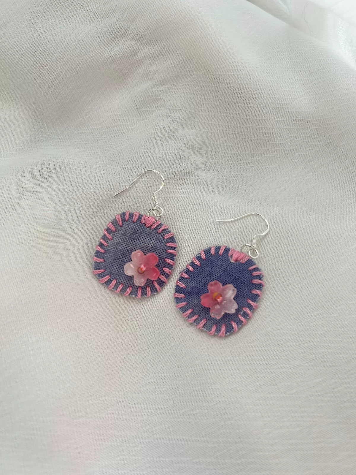 Handmade Fabric Dangle Earrings with Hand Stitched Edges