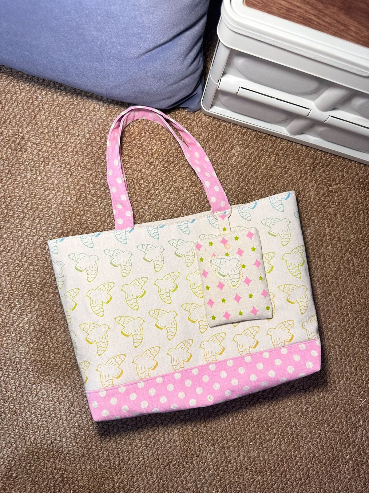 Patchwork Bird Print Large Tote Bag