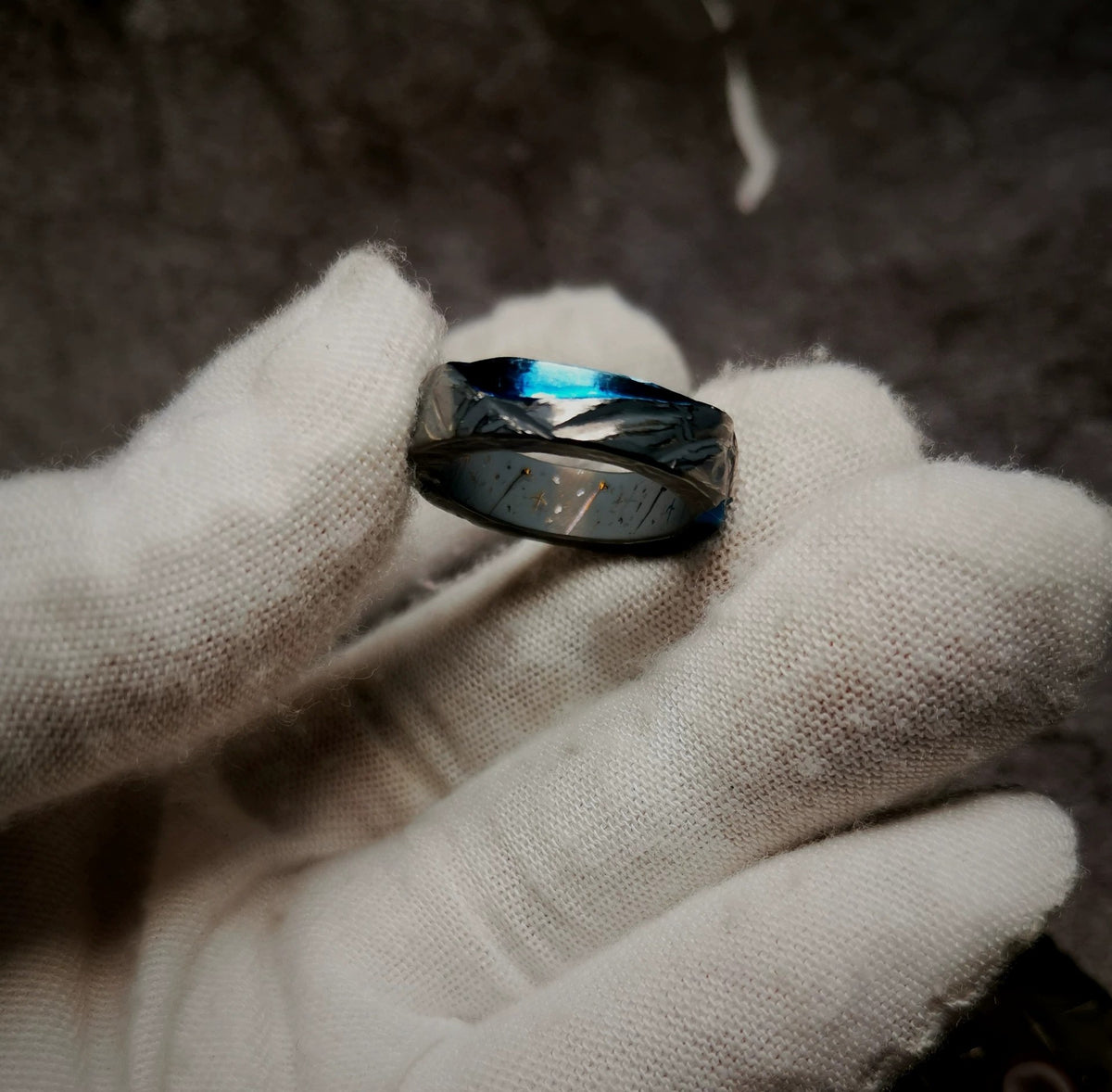 Titanium Stone Texture Ring Blue Inlay