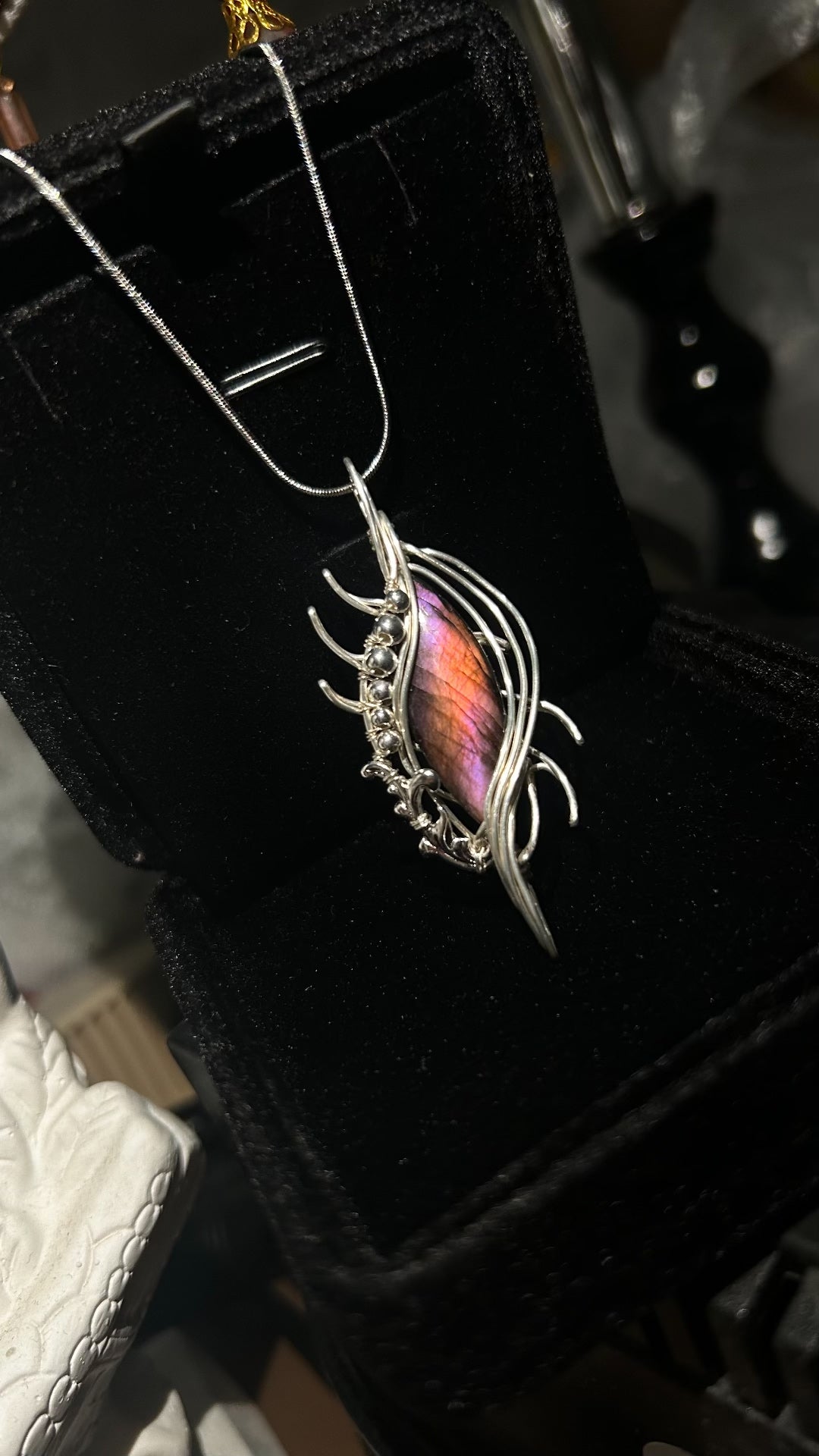 Labradorite Wire Wrapped Seashell Pendant