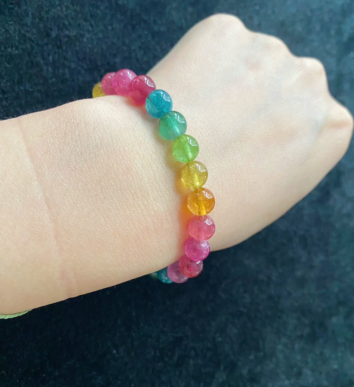 Fluorescent Rainbow Tourmaline Beaded Bracelet