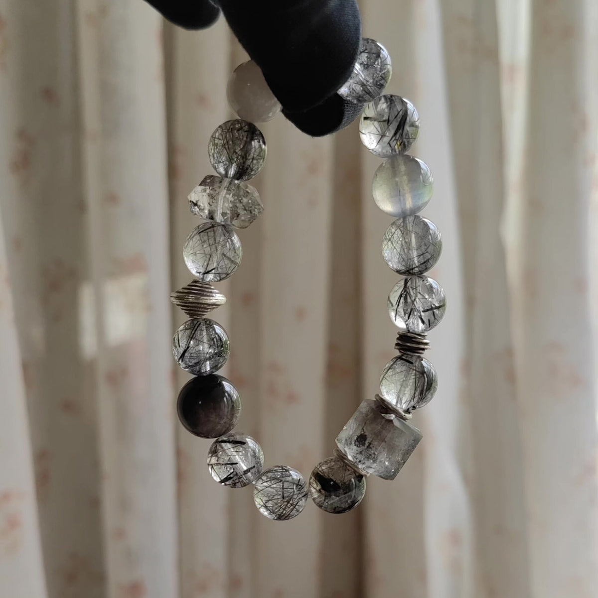 Black Rutilated Quartz Beaded Bracelet