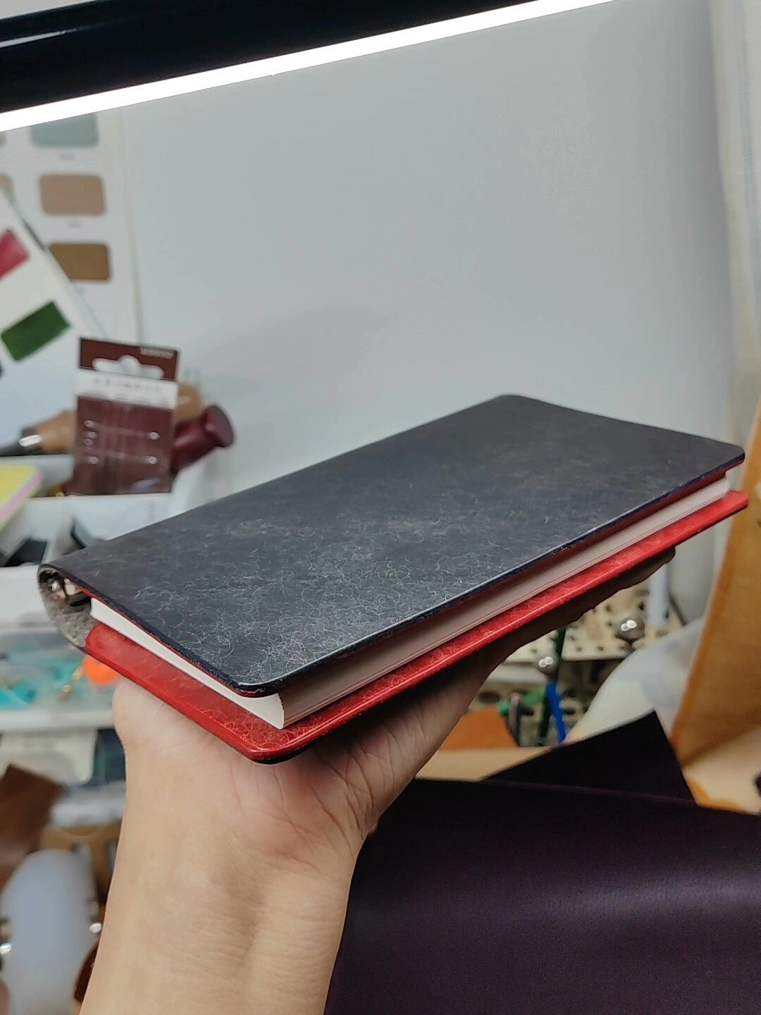 Black Cracked Leather A6 Ring Binder Journal Cover