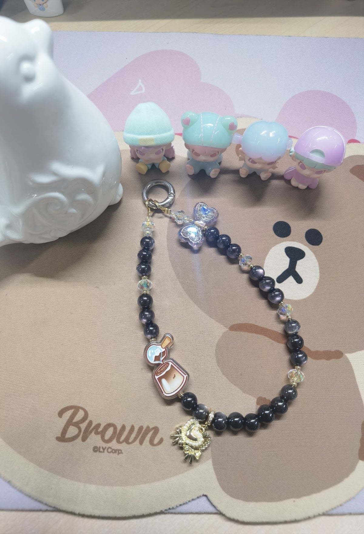 Moon Gray Cat Eye Bead Phone Chain
