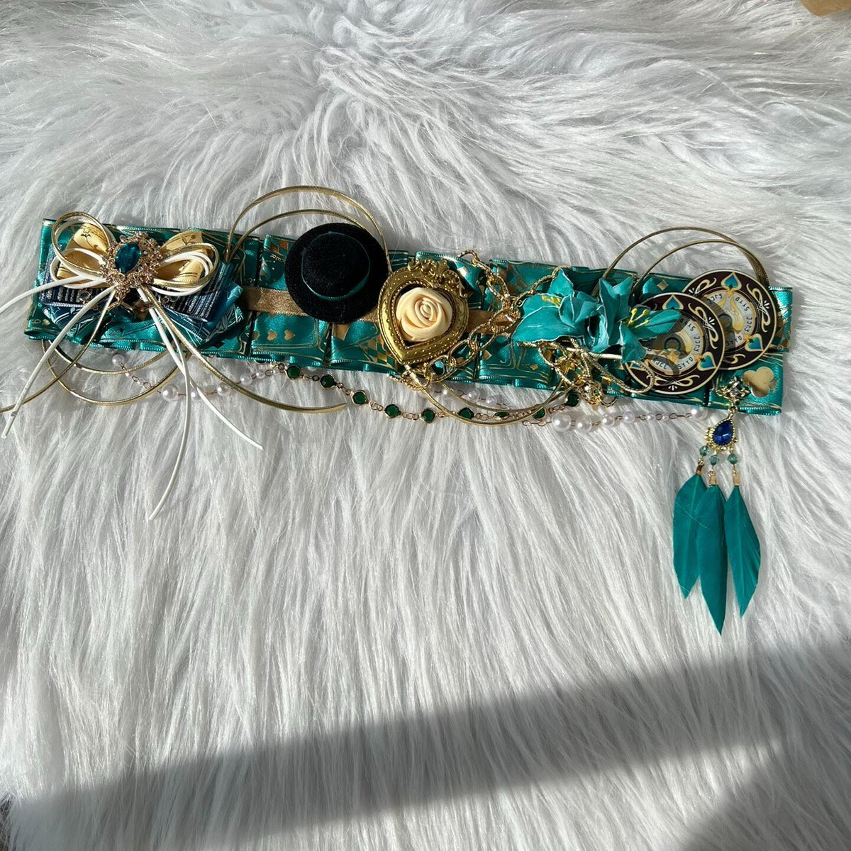 Honkai Star Rail Acheron Teal Satin Ribbon Charm