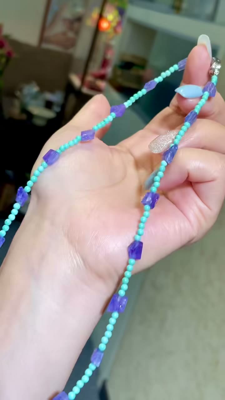 Colar de Contas Irregular de Tanzanite e Turquesa, 43,5cm