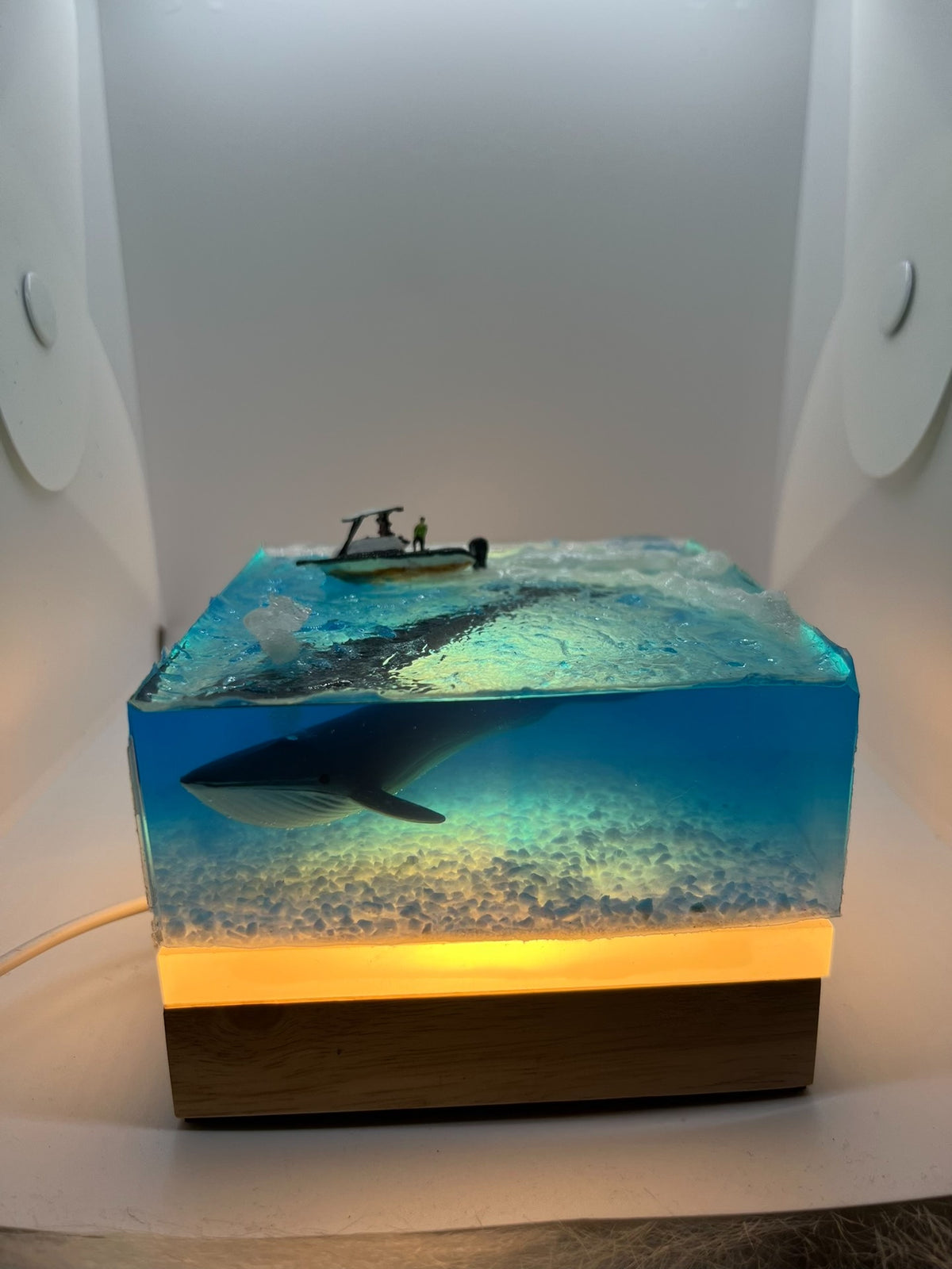 Whale Boat Resin Ocean Night Light Decor