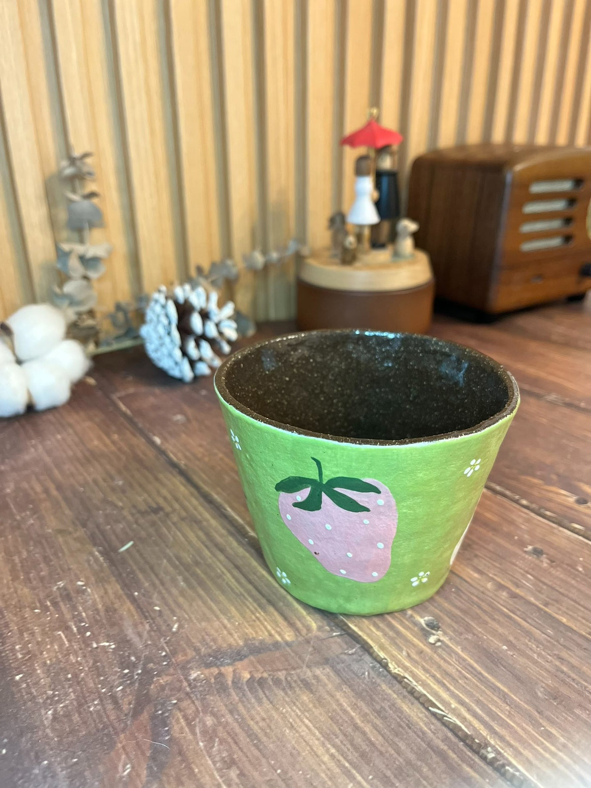 Handmade Black Clay Strawberry Coffee Cup