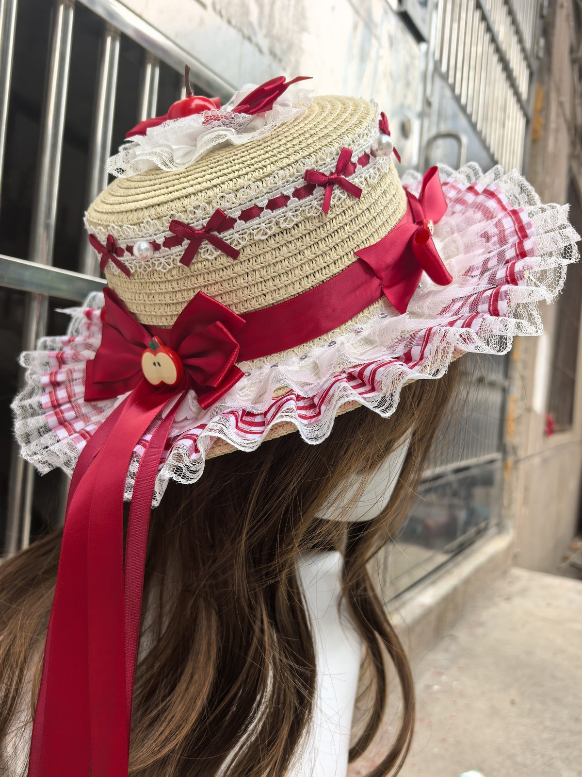 Lolita Straw Hat With Cherry Embellishments