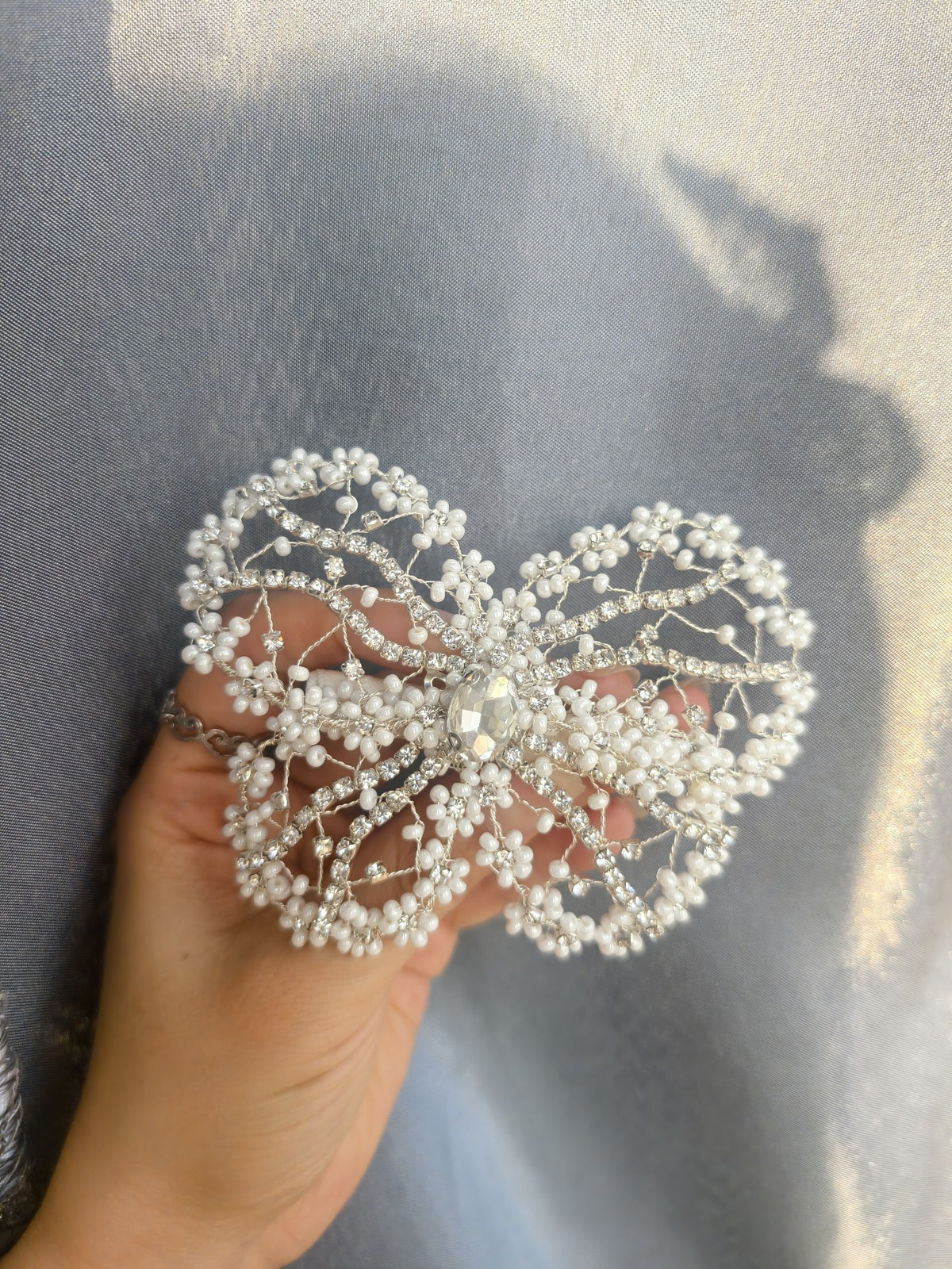 Pearl Rhinestone Lace Wire Side Clip