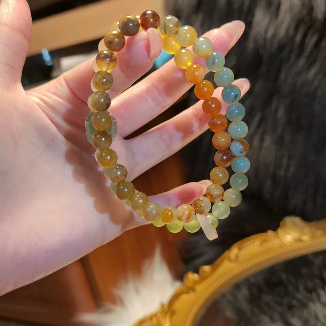 Bracelet double tour en jade de Xiuyan, perle bleue