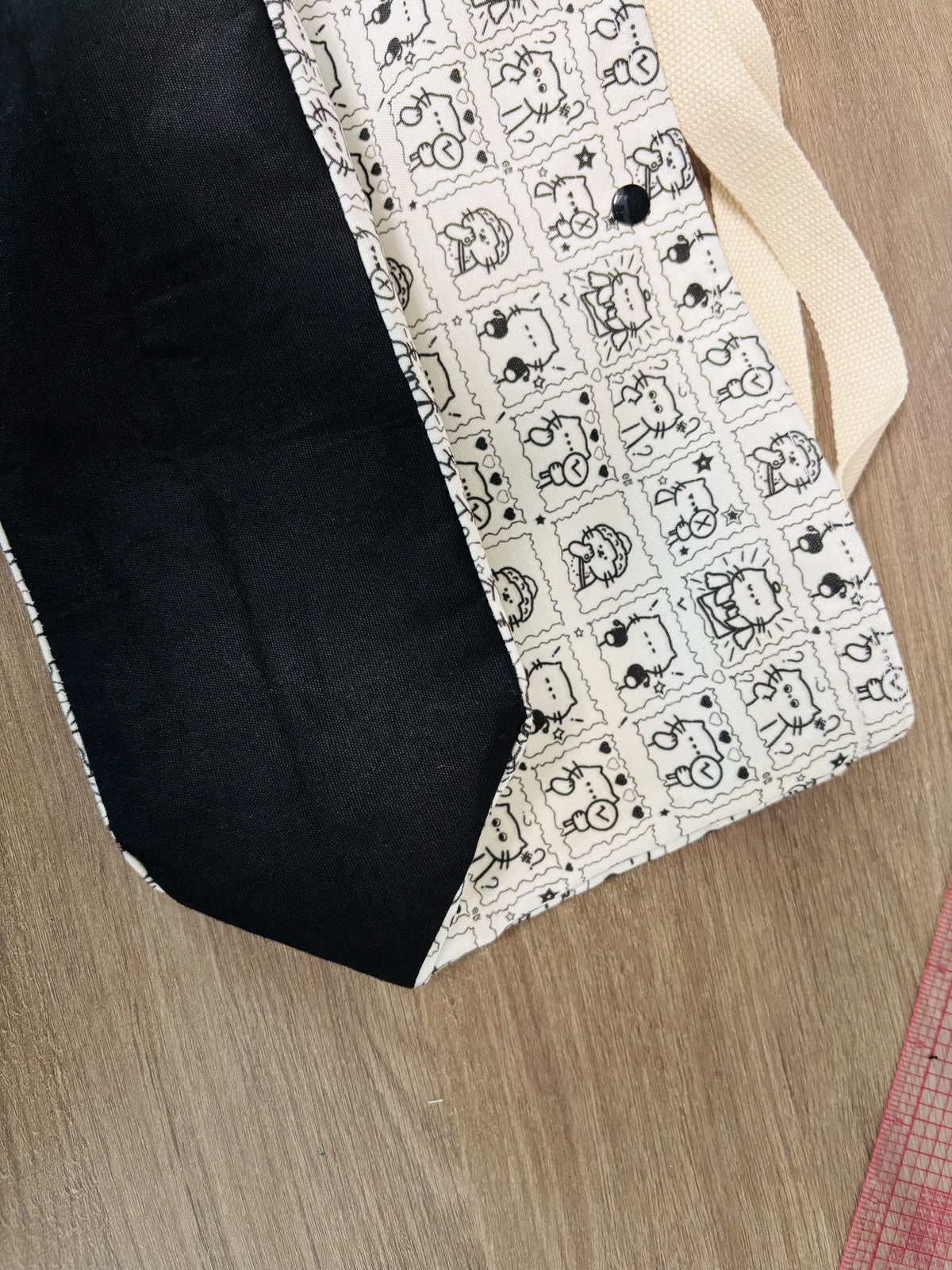 Black Cat Stamp Print Canvas Tote Bag Large Capacity