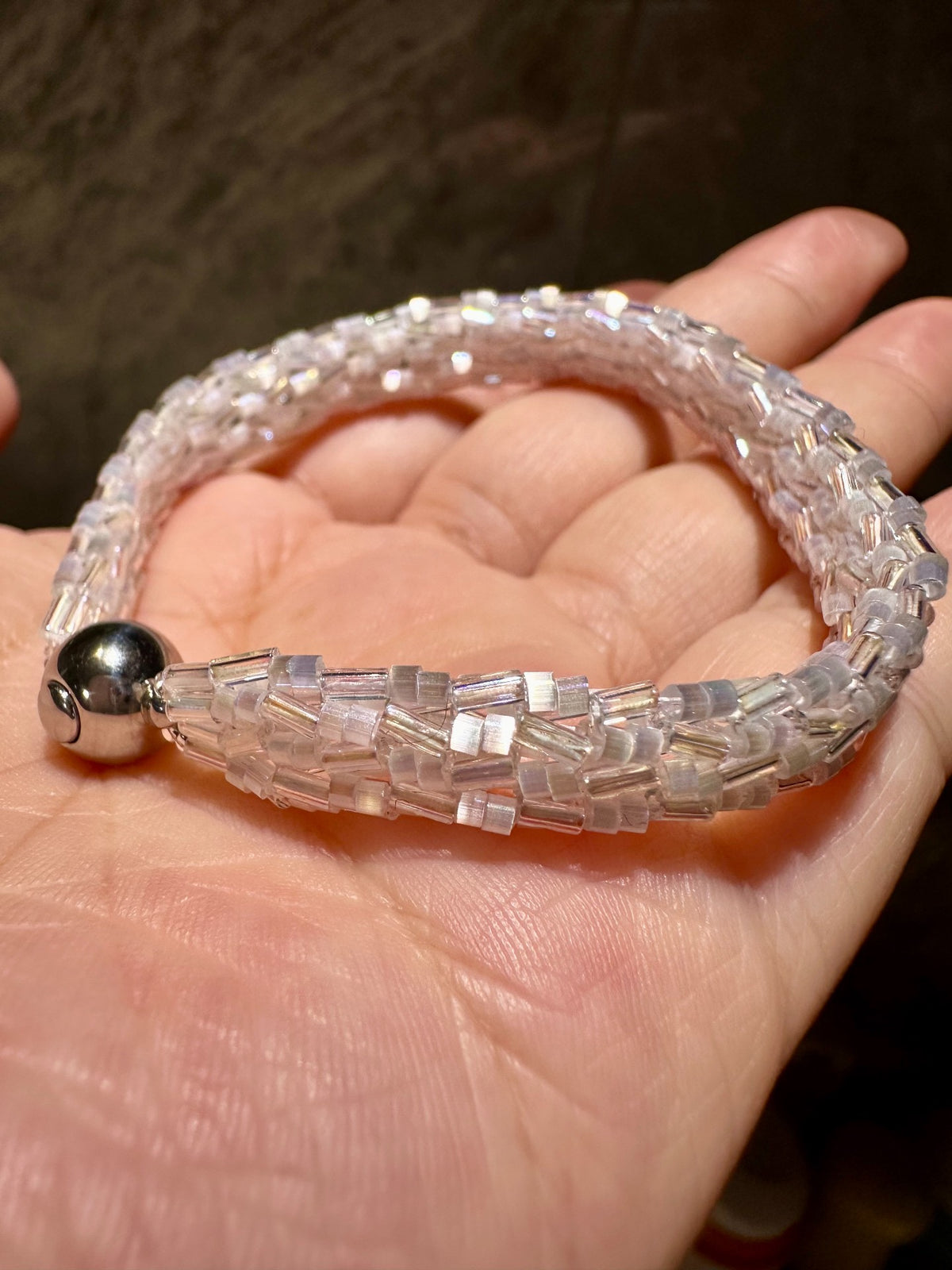 Handwoven Glass Tube Bead Bracelet