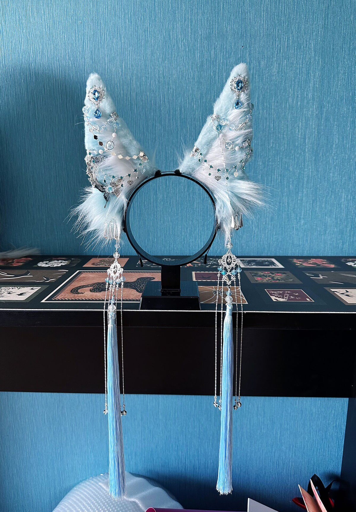 Anubis Blue Silver Animal Ear Headband