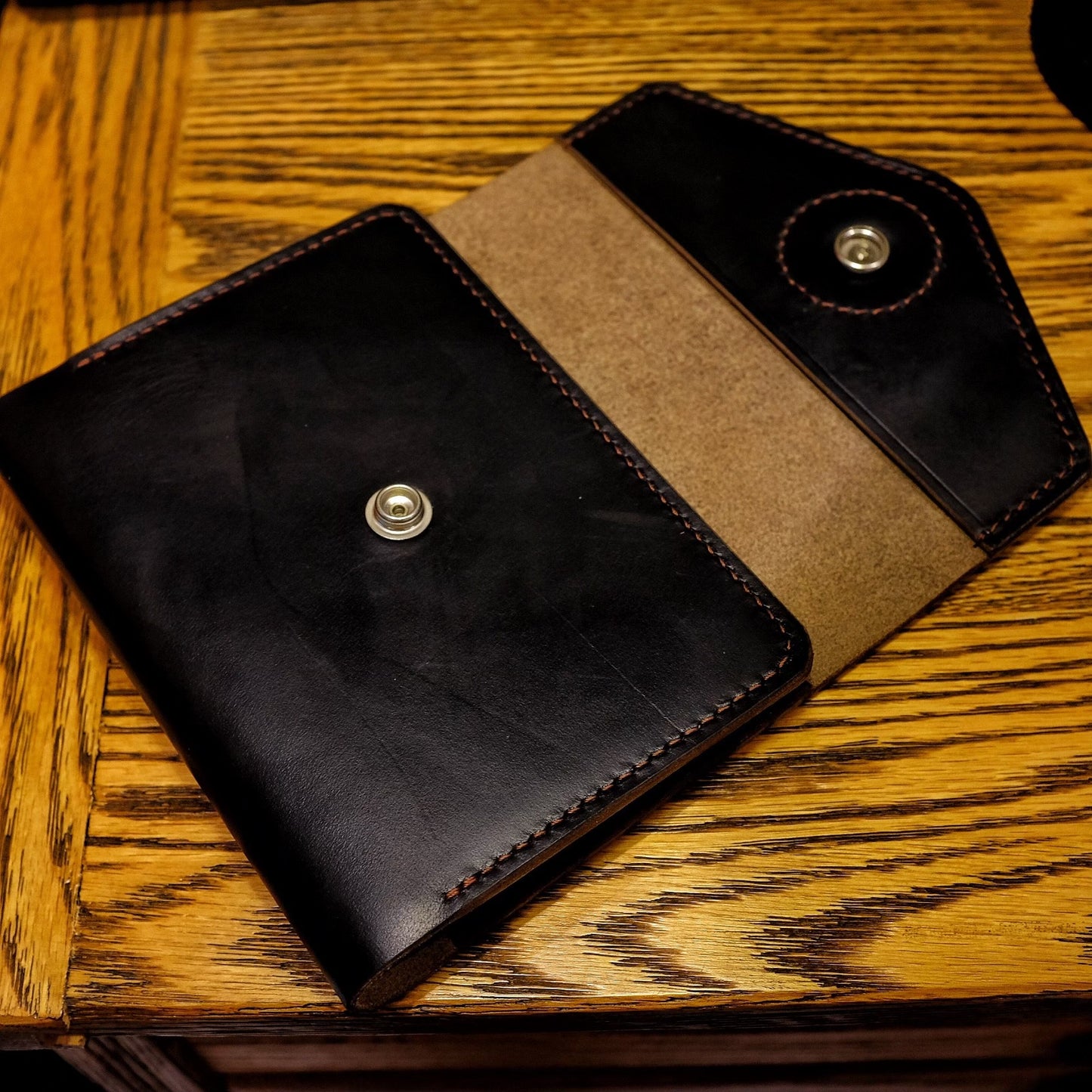 A6 Notebook Cover - Black Horween CXL Leather with Half Dollar Coin Closure