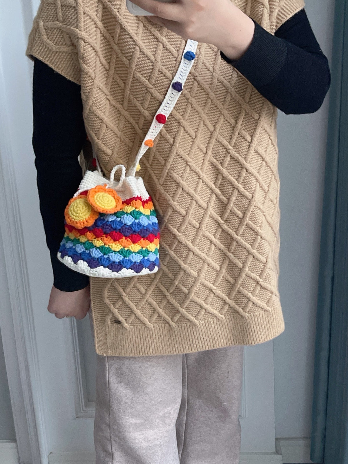 Hand Crochet Rainbow Sunflower Crossbody Bag
