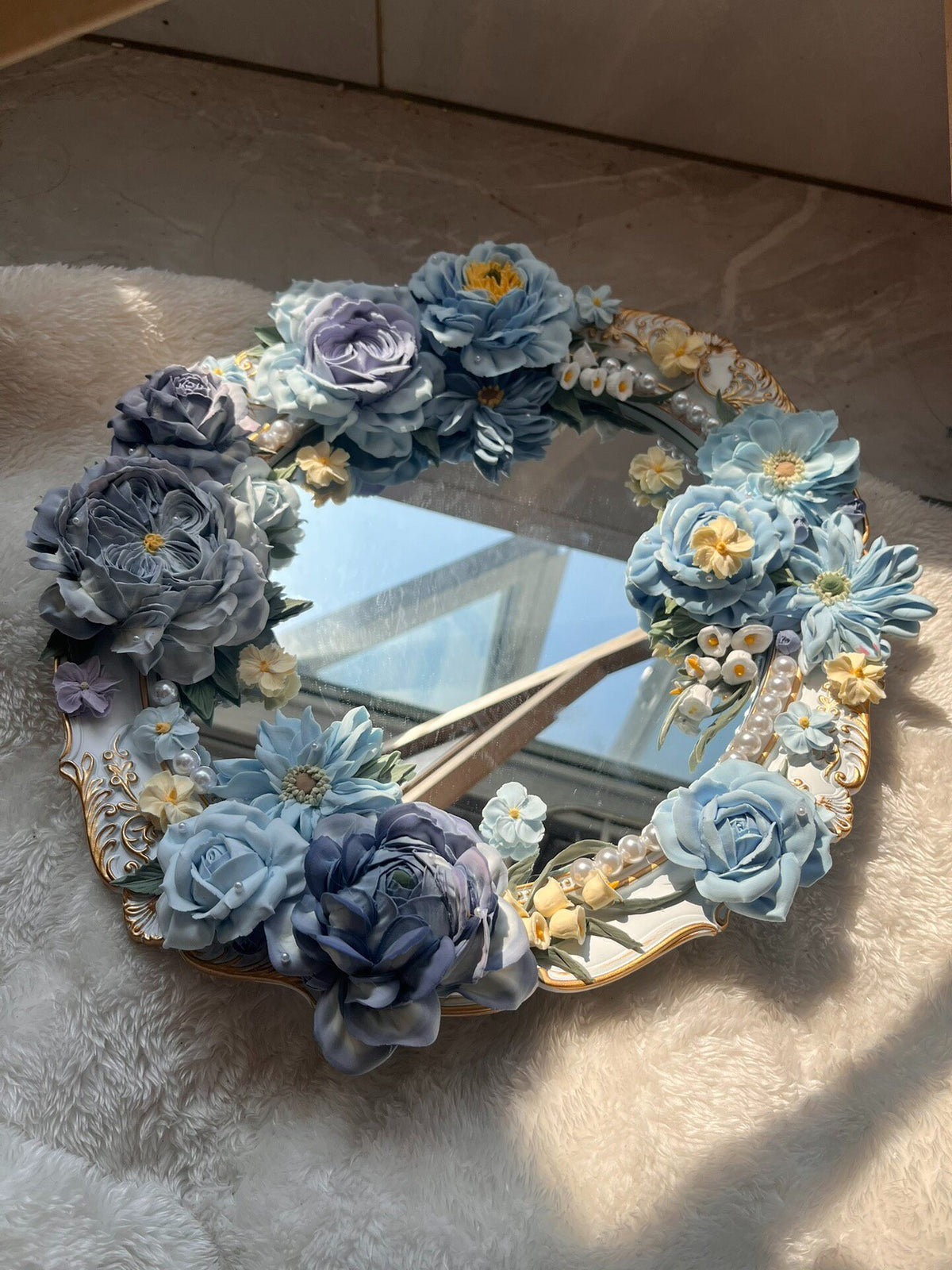 Clay Flower Vintage Mirror
