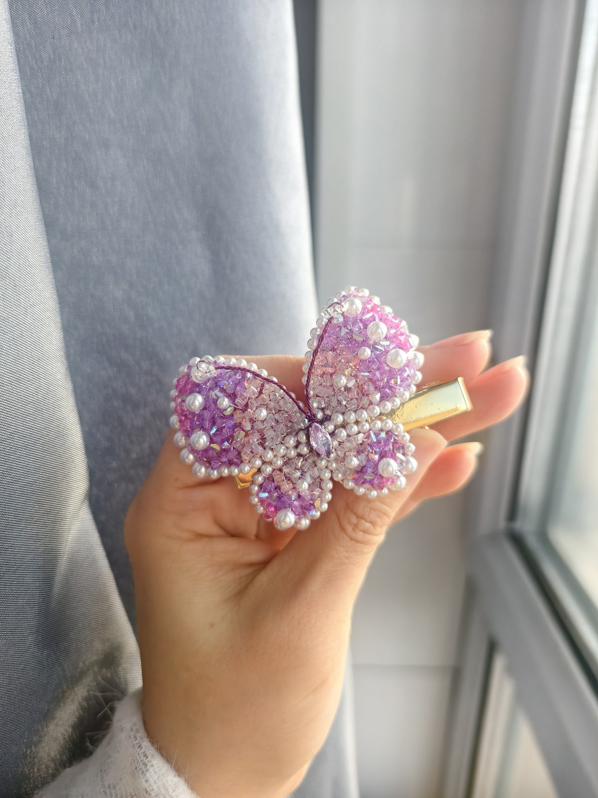 Crystal Pearl Butterfly Hair Clip
