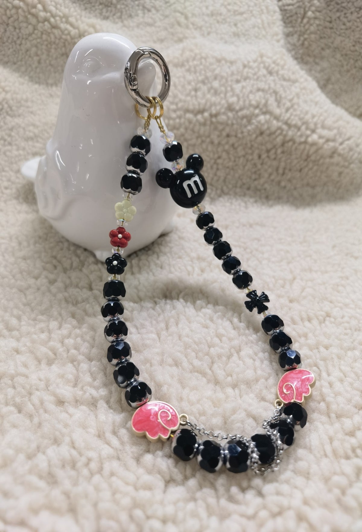 Handcrafted Black Crystal Mickey Phone Charm