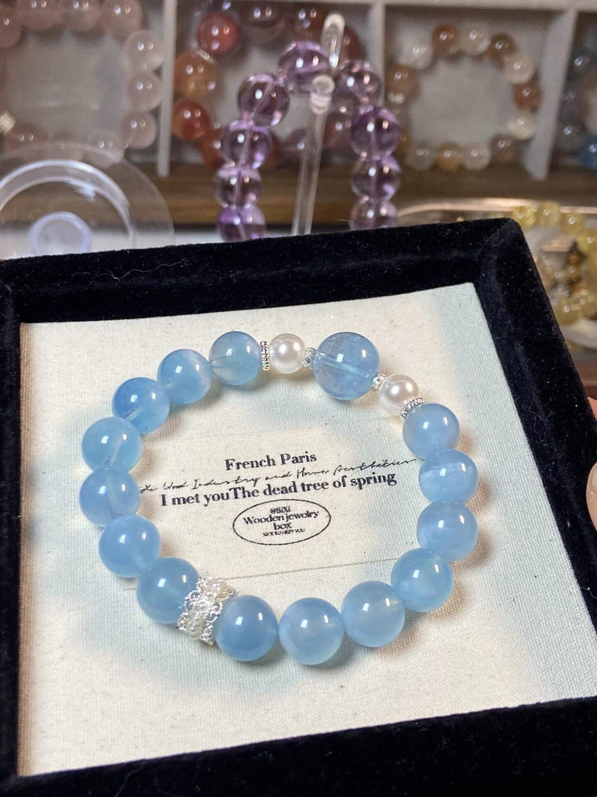 Aquamarine Pearl Crystal Beaded Bracelet