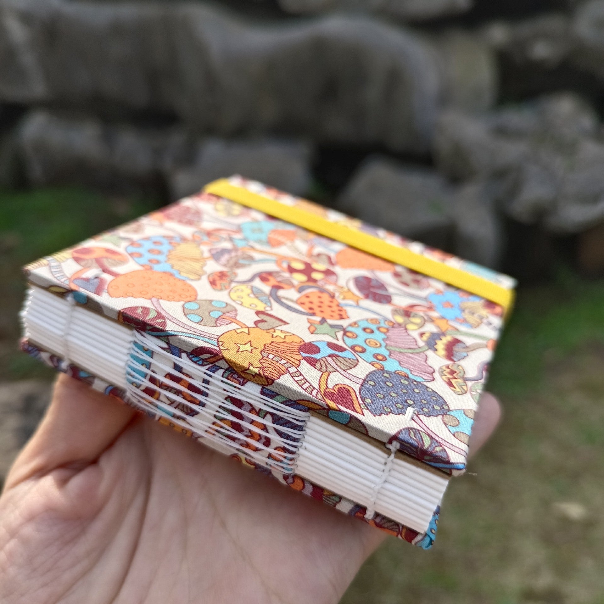 Customizable Liberty Fabric Watercolor Sketchbook with Mushroom Cover