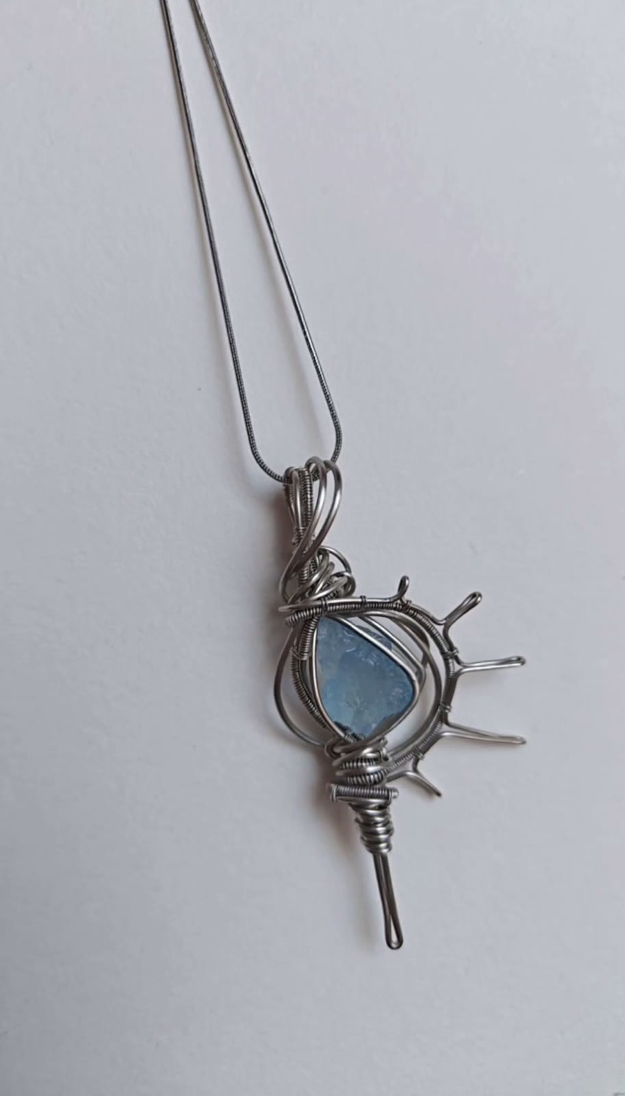 Wire Wrapped Aquamarine Ship Wheel Necklace