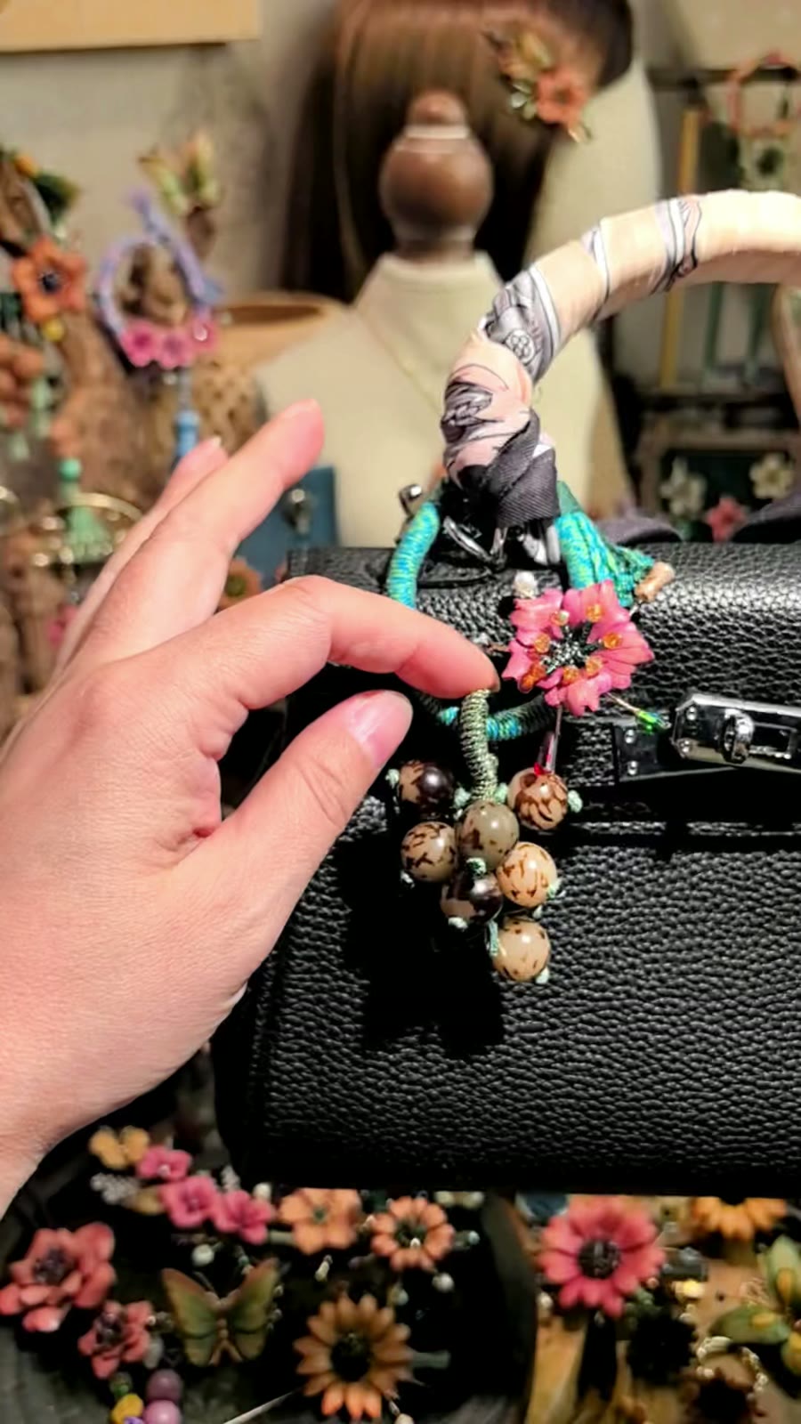 Handmade Leather Flower Grape Bag Charm