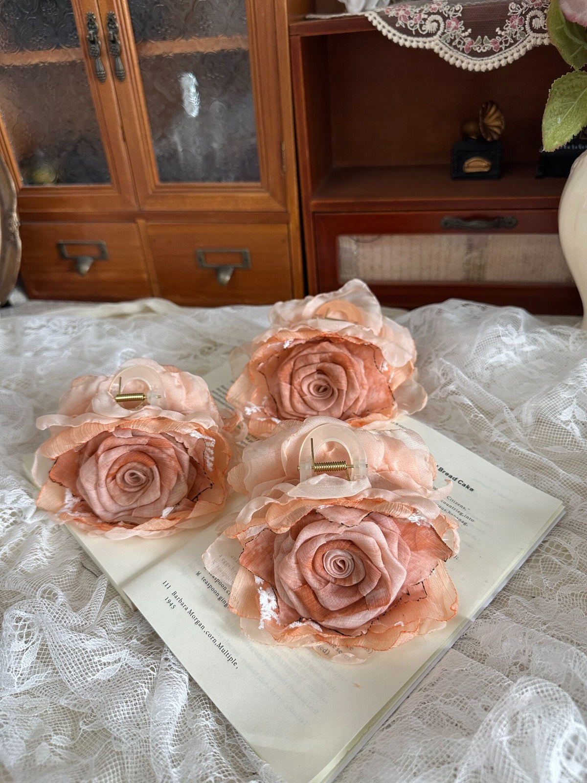 Handcrafted Fabric Rose Claw Clip 13cm