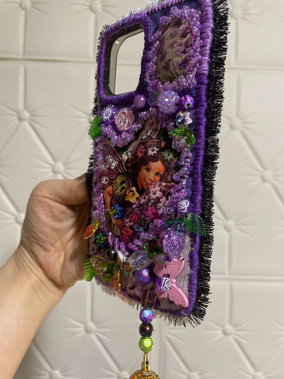 Handcrafted Beaded Phone Case with Fringe Trim