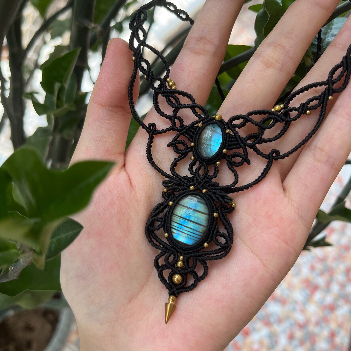 Macrame Necklace with Labradorite Pendant