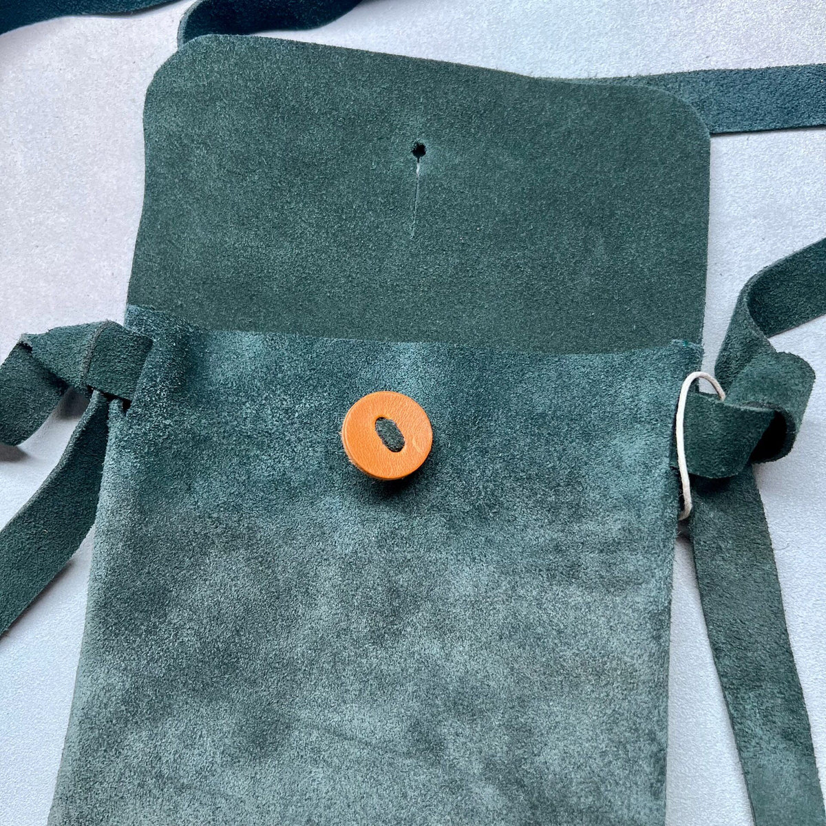 Handcrafted Green Leather Crossbody Phone Pouch