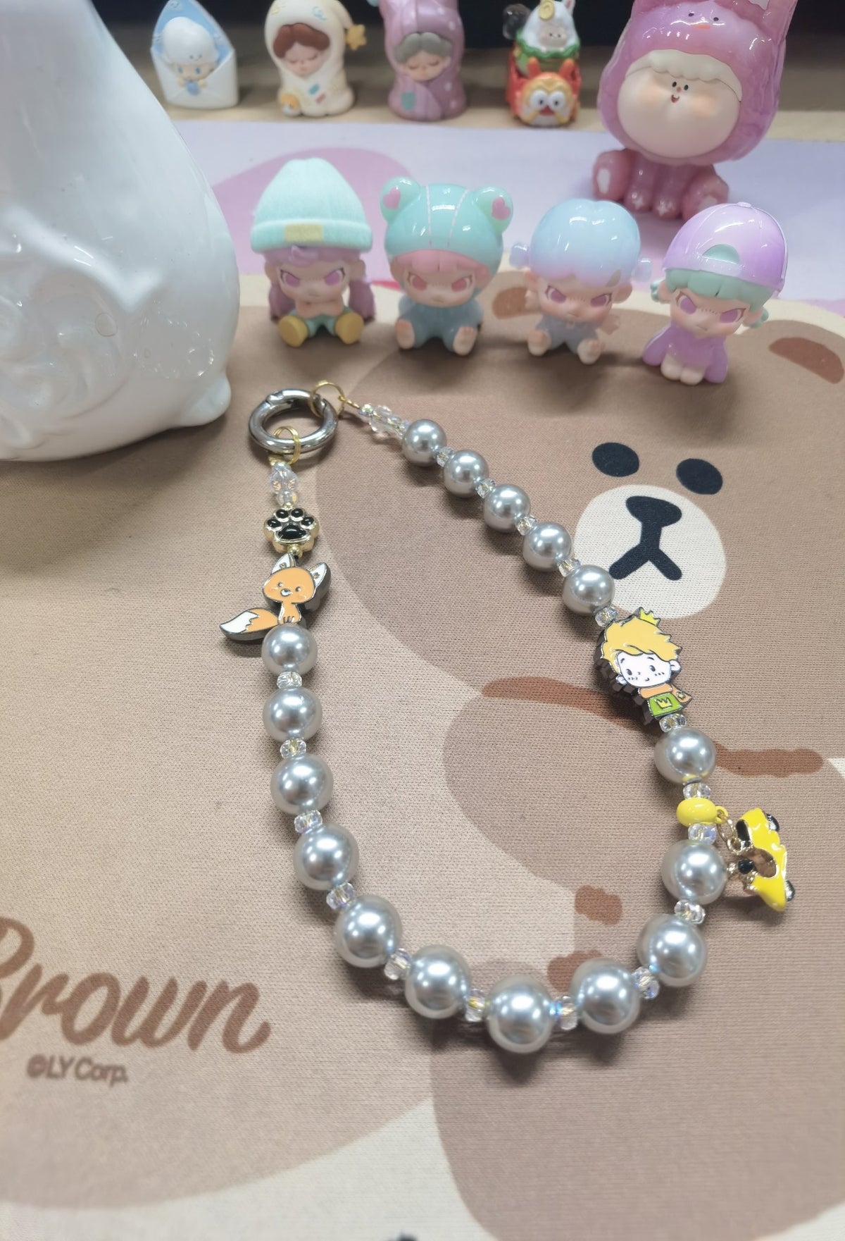 Silver Gray Pearl Little Prince Phone Chain