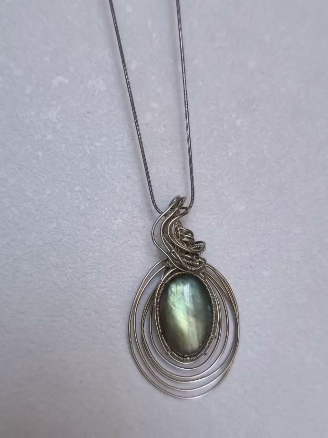 Oval Labradorite Wire Wrapped Pendant Necklace