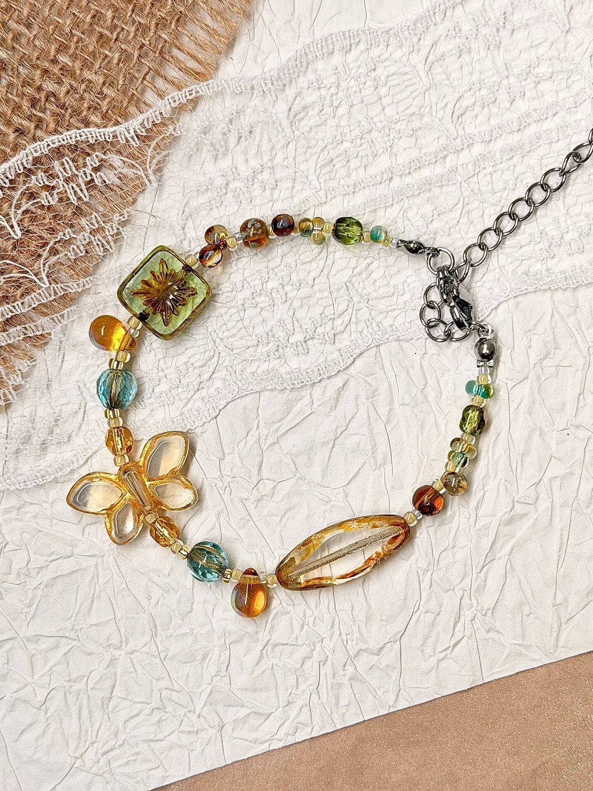 Handcrafted Czech Glass Butterfly Bead Bracelet