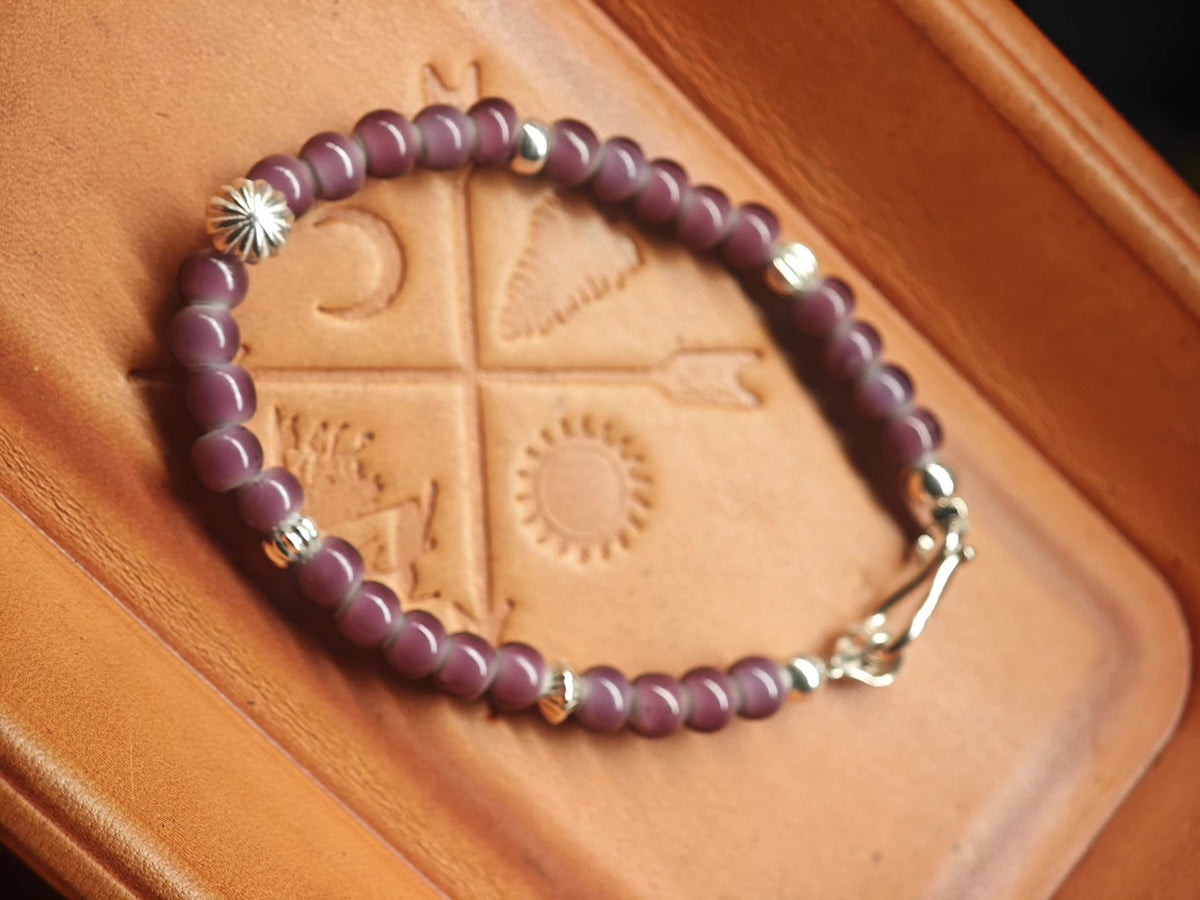 925 Silver Purple Glass Chrysanthemum Bracelet