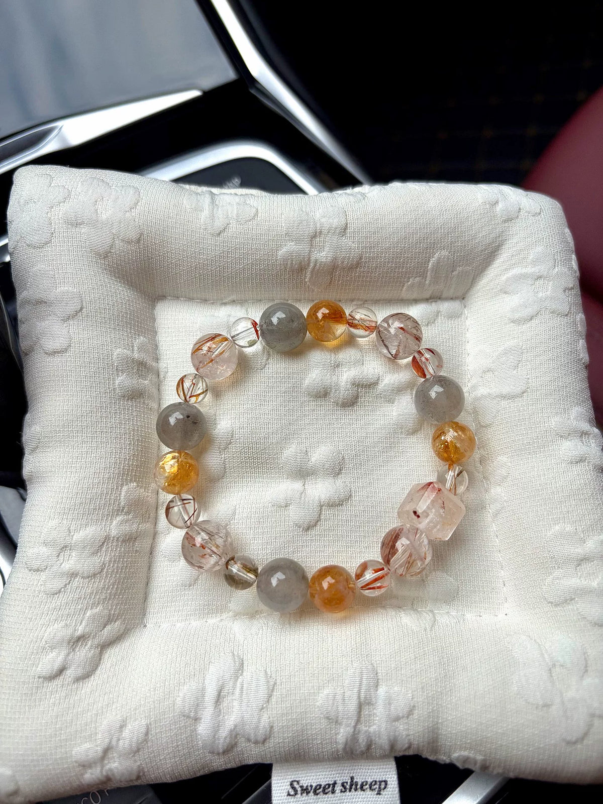 Bracciale a grani in cristallo e gemme multicolori 16 cm