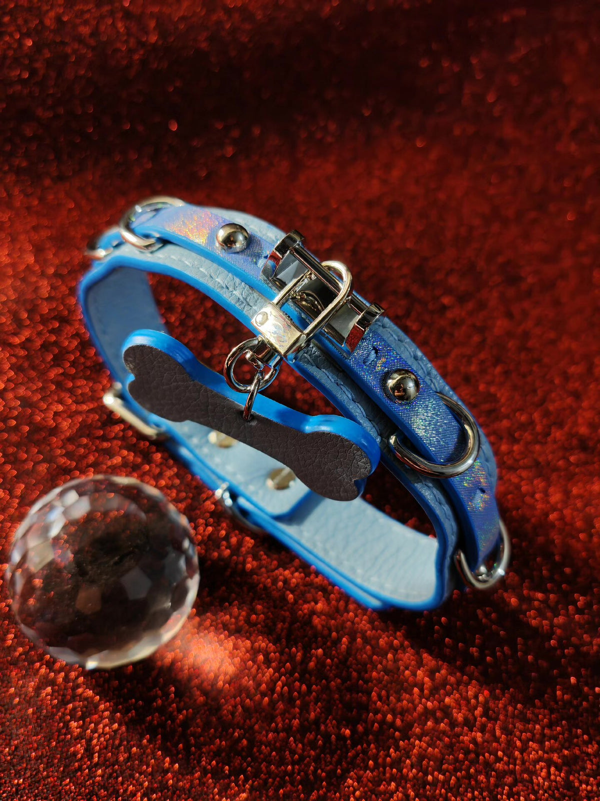Collier pour chien en cuir bleu à double couche